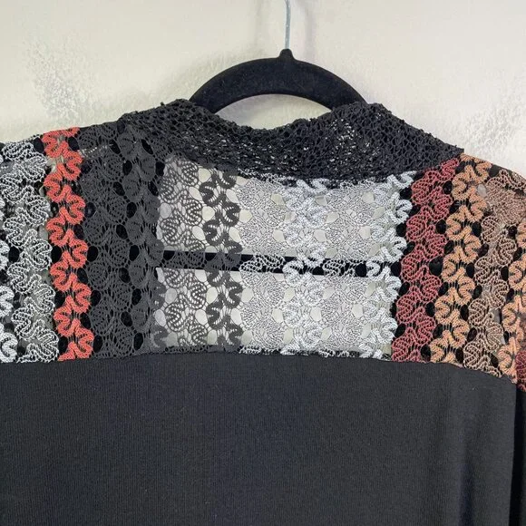 Avenue Womens Plus 26/28 Cardigan Duster Mix Media Animal Print Lace Mid Length - Picture 9 of 12